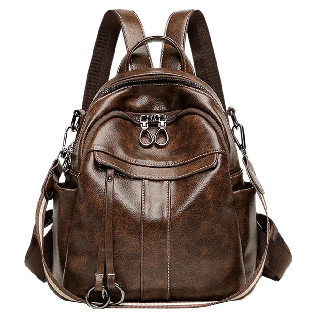 eybag Genuine Leather Backpack Small Women's Backpack Soft High Quality Cowhide Shoulders Bag Fashion Zipper Design Bag