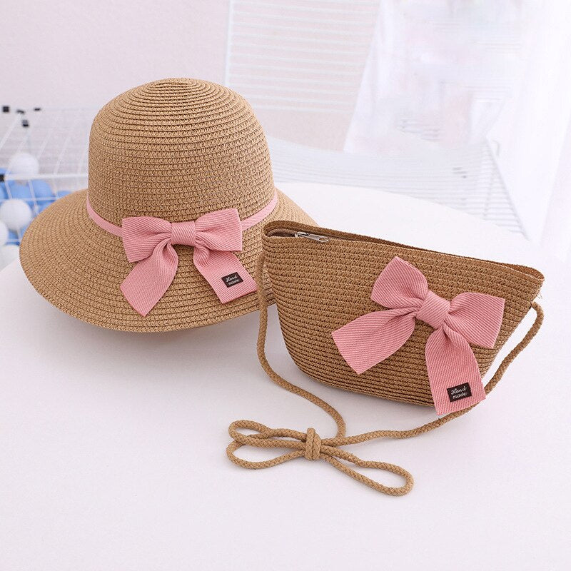 eybag Parent-Child Hat Crossbody Bag For Women Girls Same Paragraph Sun Hat Straw Sun Protection Beach Travel Holiday Parent-Child Cap