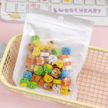 eybag 50pcs/bag Kawaii Fruit Animals Erasers Mini Cute Rubber Pencil Eraser for School Kids Gifts Korean Stationery Office Supplies