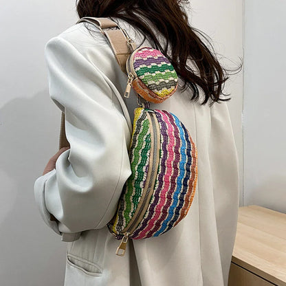 eybag New Trendy Fashionable Mother Child Chest Bag Personalized Stripe Ethnic Style Crossbody Bag High end Simple Versatile Waist Bag