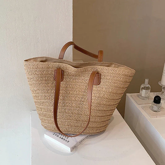 eybag Women's Large Capacity Shoulder Bag Summer Straw Woven Basket Handbag Fashion Female Luxury Designer Beach Bag Bali Shopper Tote