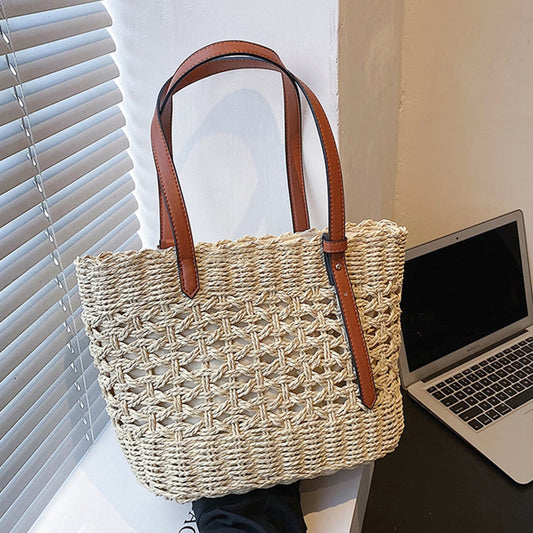 Lkblock Fashion Luxury Weave Tote Bag for Women Trend Female Handbags Design Travel Beach Bags Brand Shopper Straw Shoulder Purses