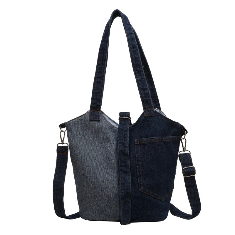 eybag Fashion Denim Bucket Bag Women Shoulder Bag Lady Travel Designer Handbag Female Crossbody Shopper Bag Large Capacity Women's Bag