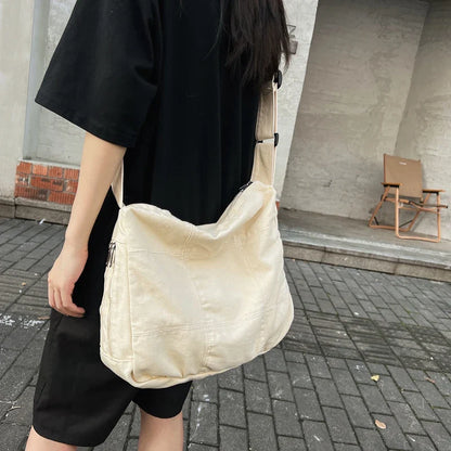 eybag Large Capacity Women's Canvas Bag Autumn New Simple Shoulder Crossbody Bag Leisure Travel Shopping Tote Schoolbag for Girl