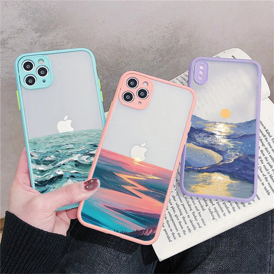 eybag Watercolor Phone Case For IPhone 14 13 12 11 15 Pro Max Mini X XS XR Max 7 8 Plus SE2 Cases Ocean Waves Shockproof Covers