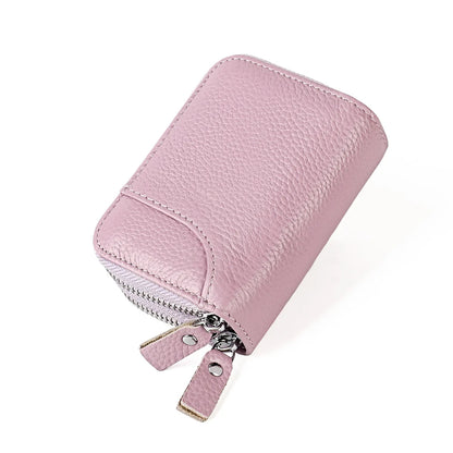 eybag New Double Zipper Short Women's Wallets Japanese Style Multi Slots Cow Leather Card Holder with RFID Blocking Female Coin Purse