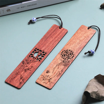 eybag Simple Carving Wooden Bookmarks Chinese Style Plum Orchid Bamboo Pattern Book Mark Reading Tools Vintage Stationery Supplies