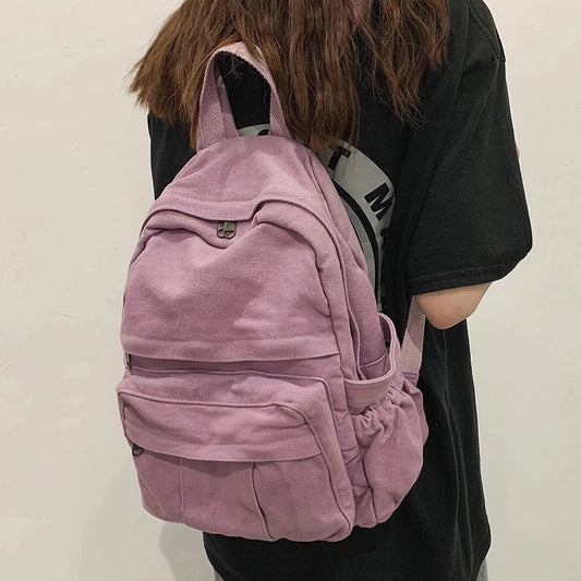 eybag Vintage Casual Backpack Women Travel Bag Fashion Canvas High Capacity Solid Women's Backpack Student Zipper School Bag Unisex