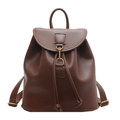 eybag Genuine PU Leather Backpack Female Large Capacity Casual School Bag Solid Drawstring Travel Shoulder Bag Korean Fashion Backpack