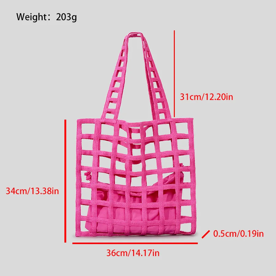 eybag Casual Hollow Large Capacity Tote Bag Handmade Woven Women Shoulder Bags Summer Beach Big Handbag Candy Color Bali Female Purses