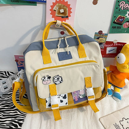 eybag Women Cute Cow Backpack Female Student College Schoolbag Girl Badge Multifunctional Backpacks Kawaii Ladies Waterproof Nylon Bag