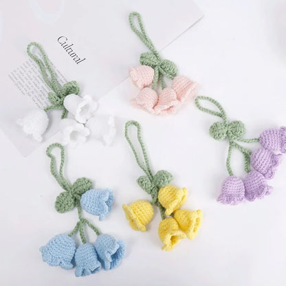 eybag Handmade Flower Knitted Keychain Keyring Women Crocheted Wool Flower Leaf Bag Pendants Car Key Ring Fresh Handbag Charms Gifts