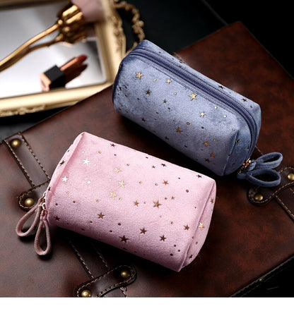 eybag flannel Cosmetic Bag Anytime Portable Velvet Star Clutch Bag Simple Carry-on Change Lipstick Storage Bag