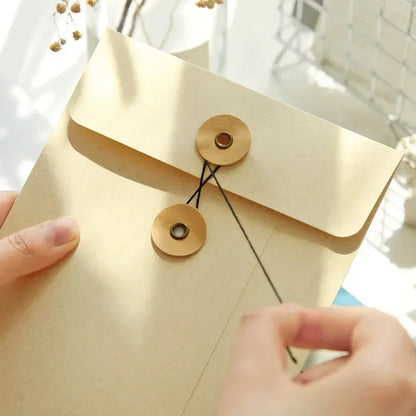 eybag Kraft Paper Envelope Vintage Winding Ticket File Documents Bag with Button String Tie Retro Business Greeting Cards Storage Bag