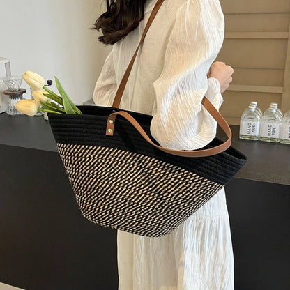 eybag 2024 New Summer Women Woven Beach Bag Large Capacity Cotton thread Handmade Fashion Shoulder Bag Bohemian Casual Woven Basket