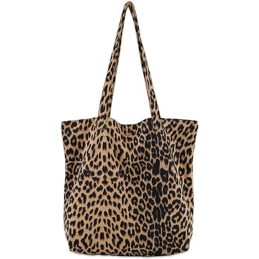 eybag Leopard Tote Bag Women's Vintage Corduroy Suedette Shoulder Bag Large Slouchy Travel Bag Large Capacity Cheetah Print Purse