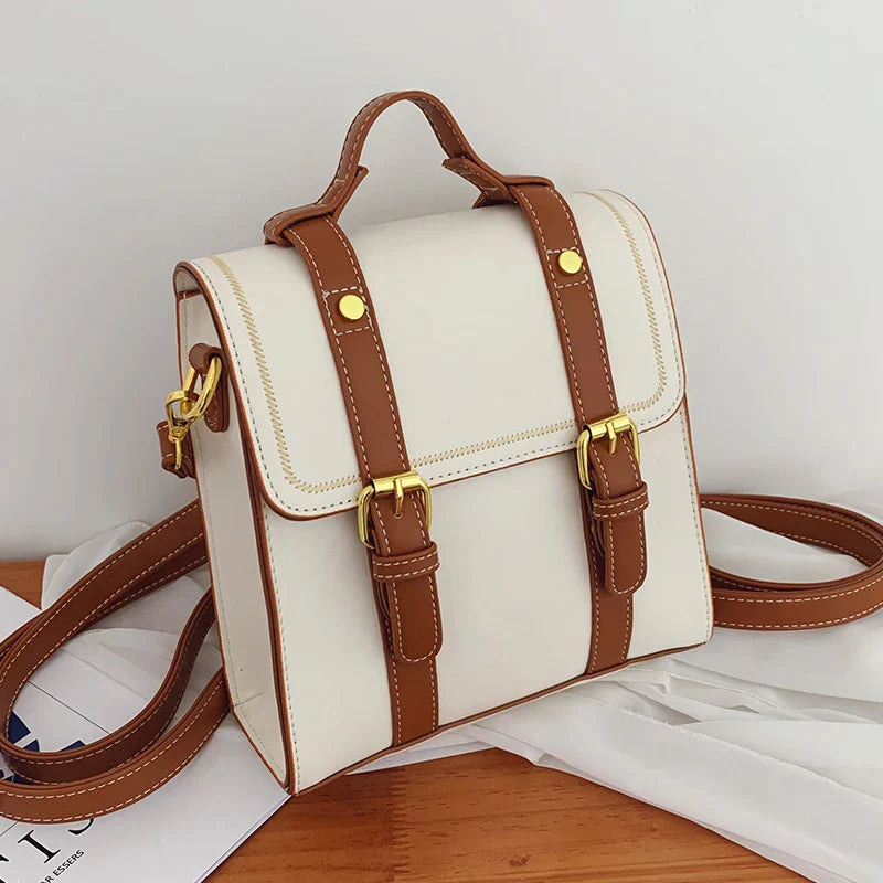 eybag Women Fashion Casual Contrast Color Backpack PU Student High-Quality Design Texture All-Match School Bags