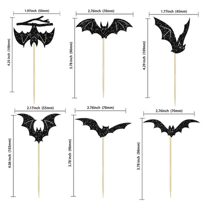 -12/24Pcs Halloween Bat Cupcake Toppers Mixed Black Bat Cupcake Pick Flags Kids Halloween Birthday Party Cake Decoration Supplies