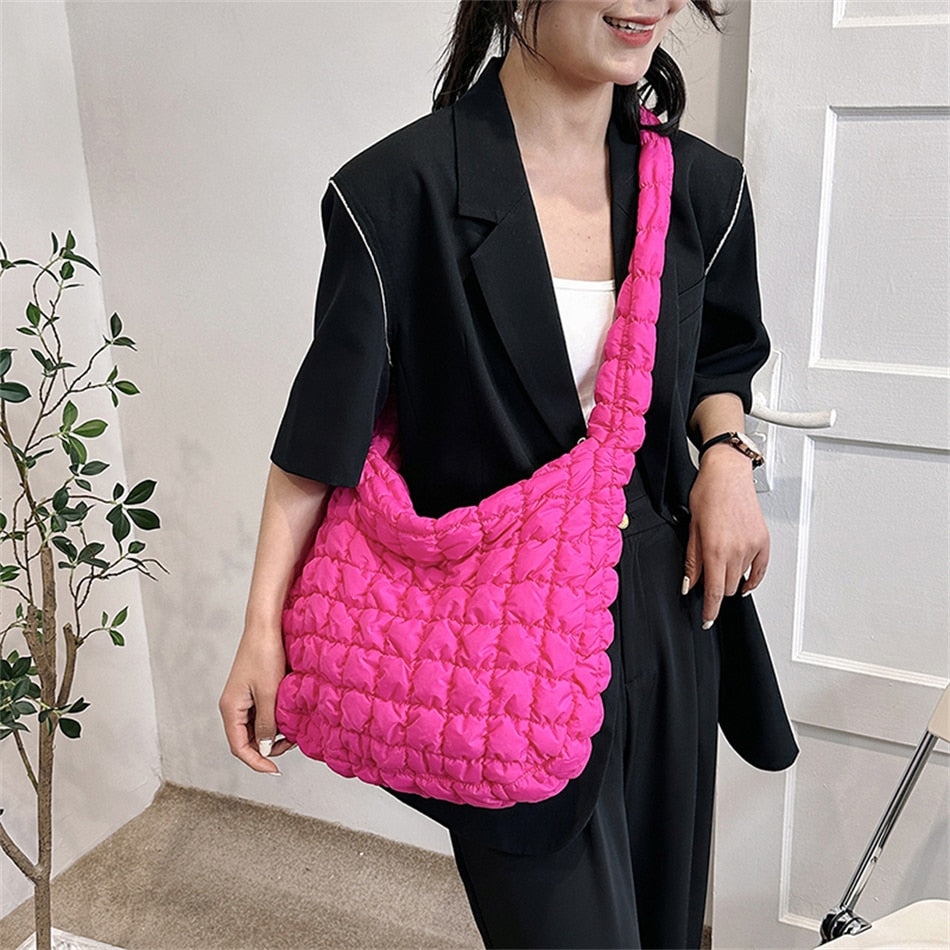 eybag 10 Color Women's Hobos Shopper Bag Quilted Plaid Design Nylon Plus Cotton Shoulder Crossbody Bags Trend Large Capacity Lady Tote