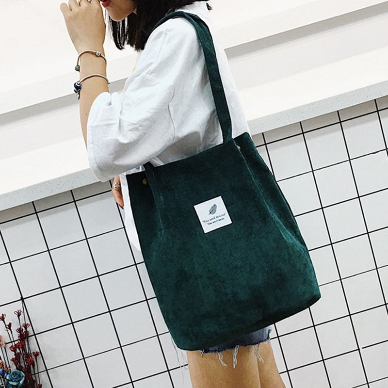 eybag Women Canvas Tote Bag Corduroy Shopping Female Eco Cloth Handbag Big Women Folding Shoulder Reusable Foldable Shopper Bags