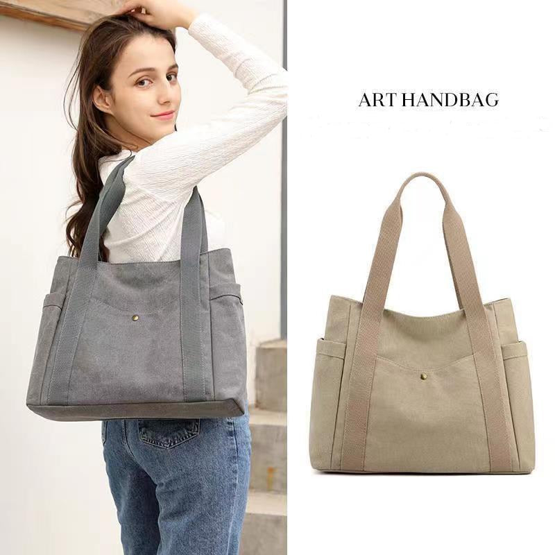 eybag New student CanvasTote Bag fashion multilayer pocket big capacity women casual Handbag Simple Lady shoulder bag