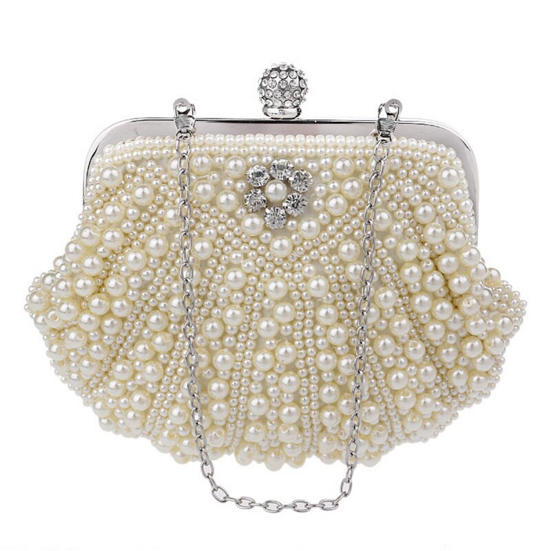 eybag  Beaded Wedding Bridal Evening Bags Hollow Fashion Women Clutch Pearl Diamonds Handbags Shell Design for Party Diner Purse