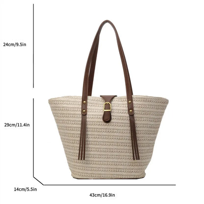 eybag Casual Large Capacity Straw Bags Summer Beach Bag Big Shoulder Bags For Women 2024 Female Beach Basket Handbags Purses woven bag