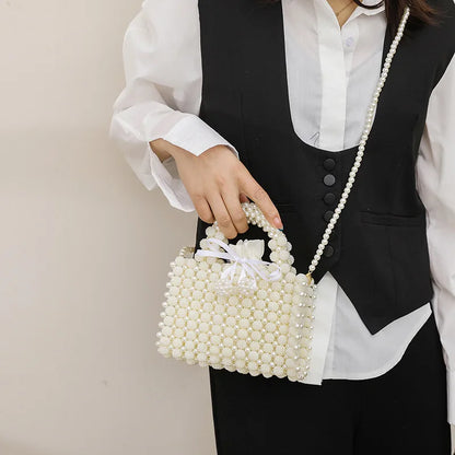 eybag Luxury Woven Pearls Bag Shoulder Bags for Women Designer Small Beading Handbags Brands Party Evening Purse Wedding Clutch Tote