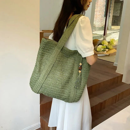 eybag Elegant Ladies Straw Woven Handbag Women Holiday Beach Commute Casual Tote Top-Handle Bags Fashion Retro Shoulder Bags 2024