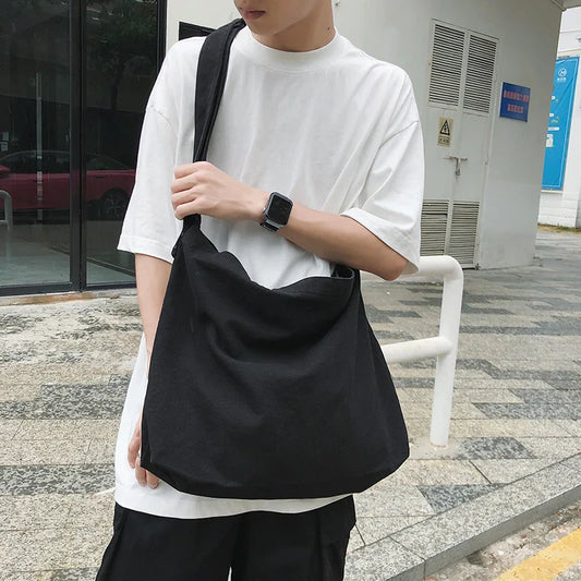 eybag Solid Color Canvas Women Shoulder Bag Large Capacity Casual Tote Shopper Bags School Crossbody Travel Versatile Messenger Bag