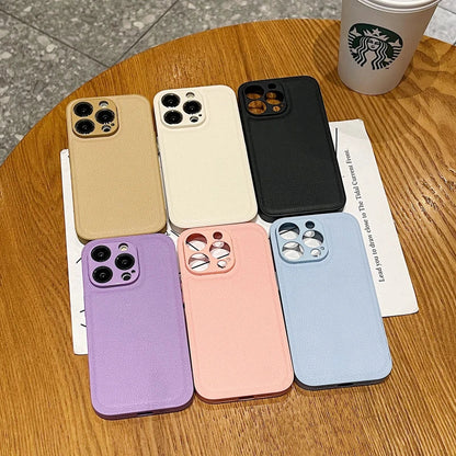 eybag Luxury Candy Color Leather Texture Phone Case For iPhone 15 14 13 12 11 Pro Max Soft Silicone Shockproof Back Cover