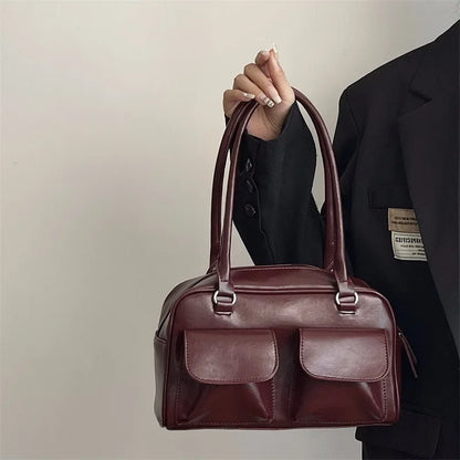 eybag Vintage Women Business Shoulder Bags Simple Ladies Commute Tote Bag Pu Leather Female Underarm Bag Burgundy Large Handbags Purse