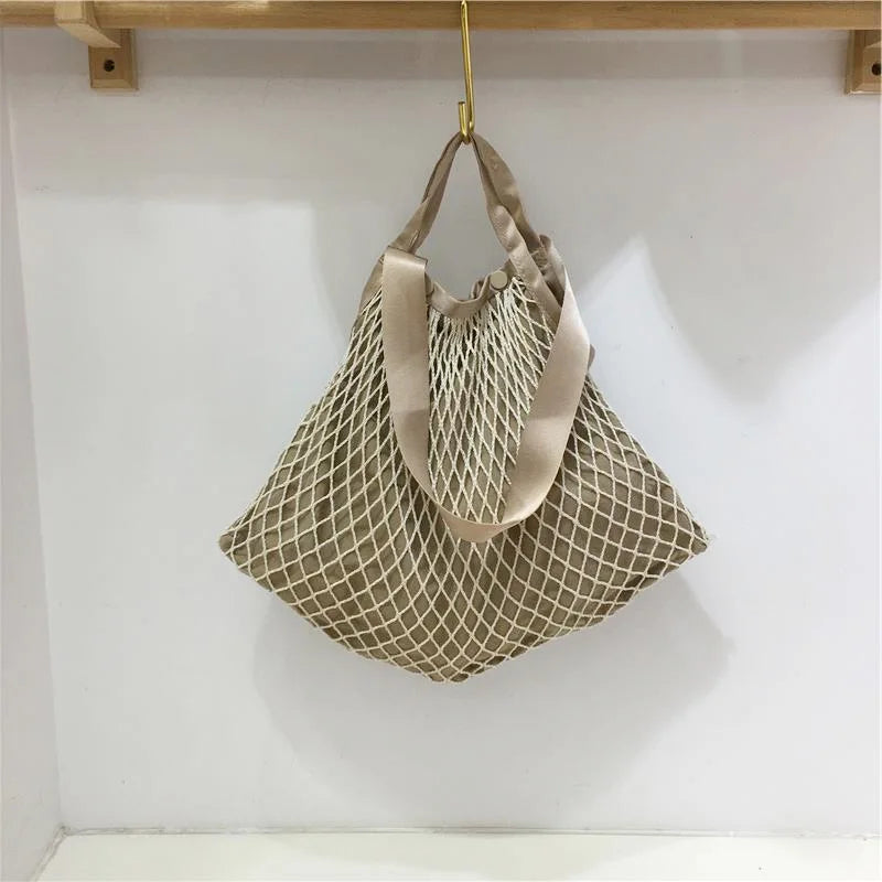 eybag Fashion Design Stitching Design Woven Net Bag for Women Handbag  Large Capacity Casual Ladies Shoulder Bag Big Totes