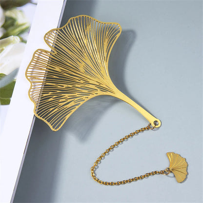 eybag Exquisite Leaf Shape Metal Bookmarks With Tassel Creative Ginkgo Lotus Leaves Book Mark Student Stationery Reading Supplies Gift