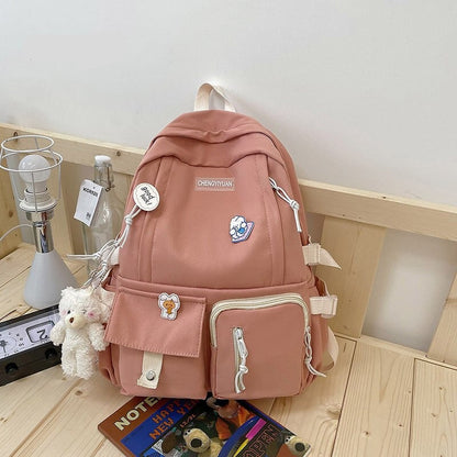 eybag Korean Schoolbag New Cute Girl Backpack Campus Large Capacity Junior High School Students Cute Backpack with Medal Pendant