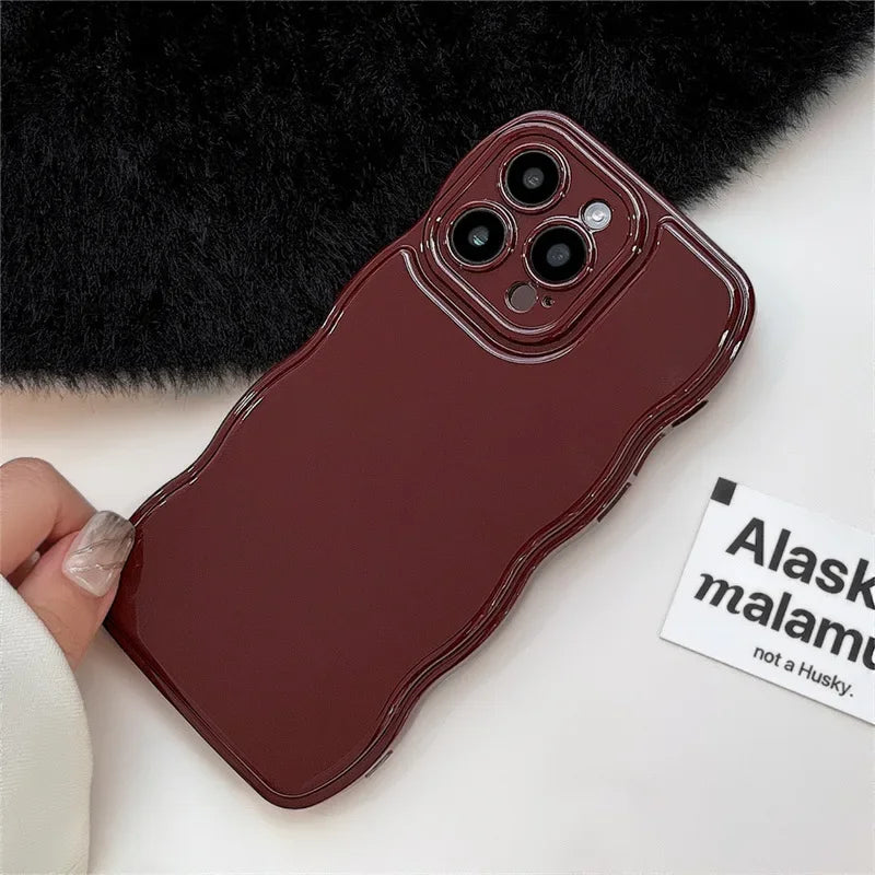 eybag Korean Air Cushion Wave Gorgeous Wine Red Phone Case For iPhone 11 12 13 14 Plus 15 Pro Max Protection Shockproof Soft TPU Cover