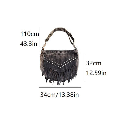 eybag Denim Y2k Rivets Womens Shoulder Bag Fashion Tassels female Messenger Crossbody Bag Large Capacity ladies Handbag Sac totes