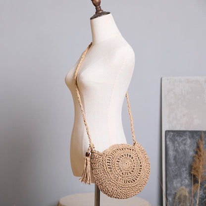 Lkblock New Half Round Straw Bags for Women Summer Beach Rattan Bag Handmade Woven Half Moon Crossbody Handbags Bohemia