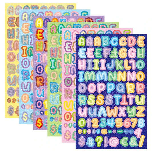 eybag 6Pcs Glitter 26 Letter Number Stickers Cartoon Initial Alphabet Paster Album Scrapbooking Phone DIY Decoration Stationery