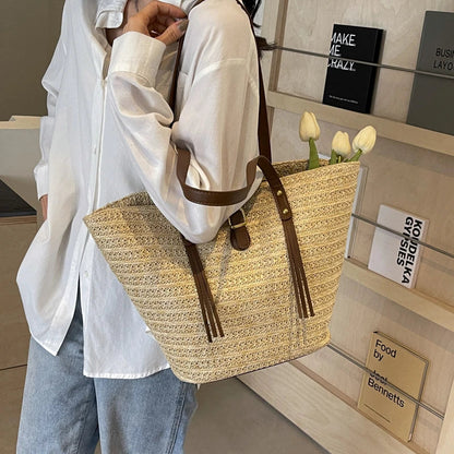 eybag Casual Large Capacity Straw Bags Summer Beach Bag Big Shoulder Bags For Women 2024 Female Beach Basket Handbags Purses woven bag