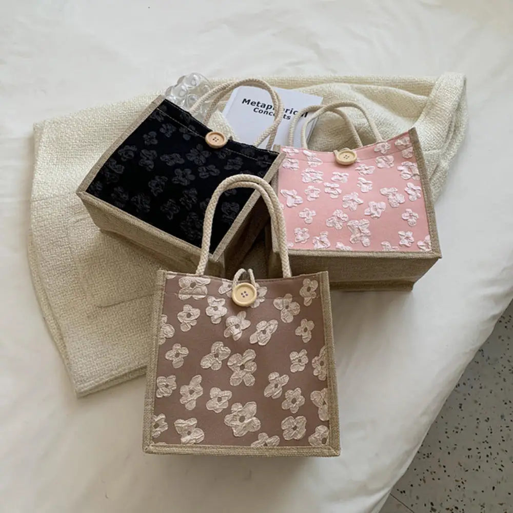 eybag Fashion Eco-friendly Shopping Bag Linen Button Tote Bag Large Capacity Grocery Bag Women Casual Handbag Gift Bag