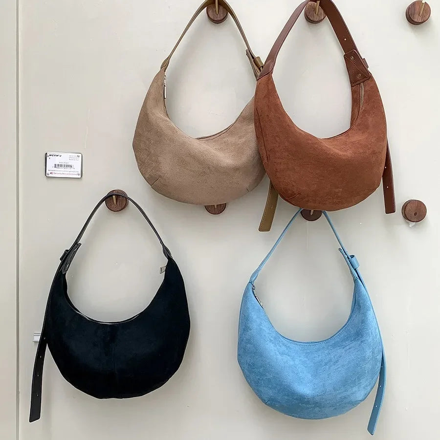 eybag Half Moon Women Shoulder Bag Faux Suede Purses and Handbags Winter Light Cloud Tote Bags for Women New Dumpling Bag Clutch Lady