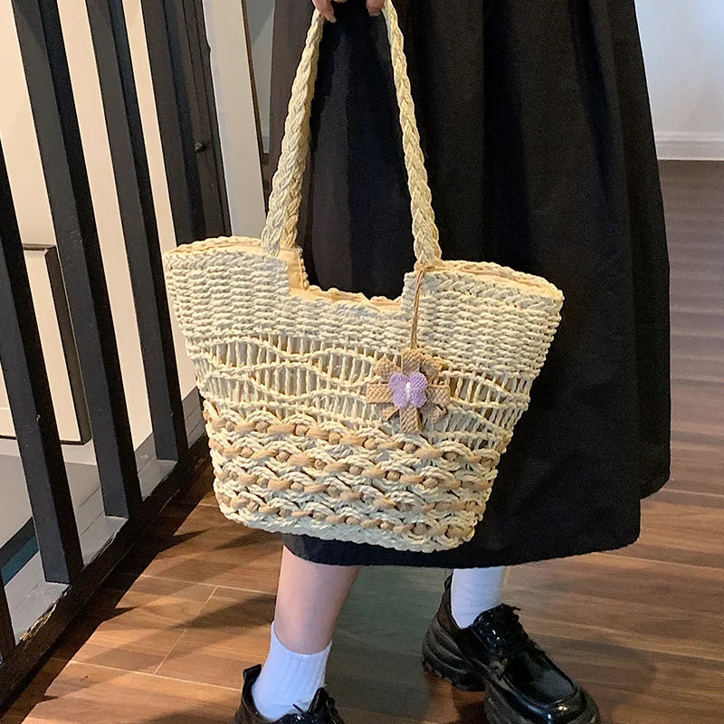 eybag Bohemian Style Bag Seaside Beach Bag Women's Summer Braided Bags Small Straw Braided Large Capacity Single Shoulder Tote Bag