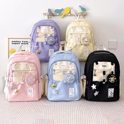 eybag Nylon Star Large Capacity Backpacks High Quality Unique Design Cute Color Matching Schoolbags for Women 2024 Casual Coin Purse