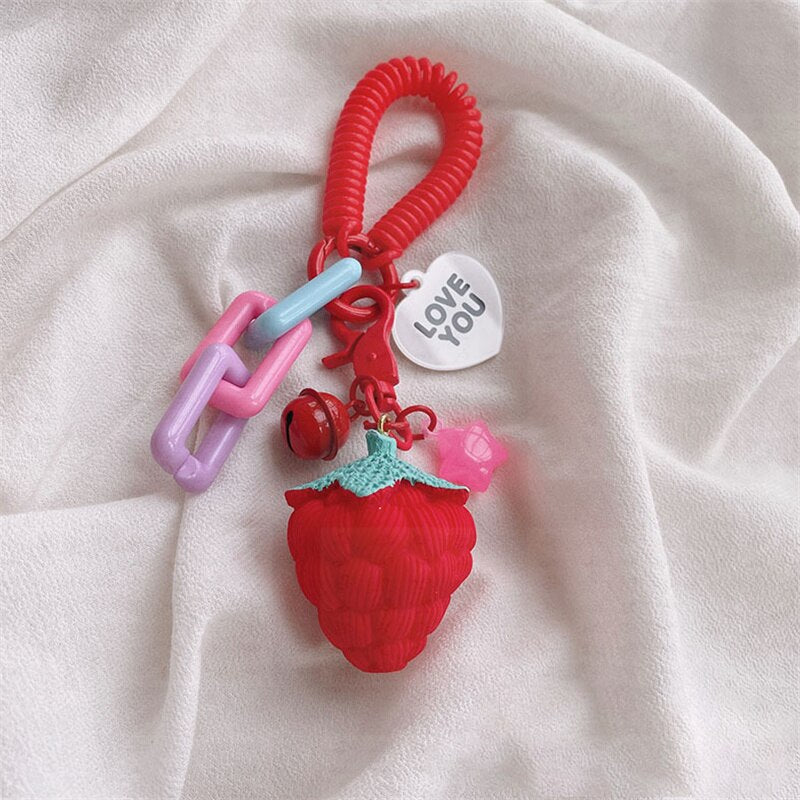 eybag Delicate Strawberry Flower Keychain Peach Key Ring Personalized Ins Resin Bag Pendant Key Ring Girl Friend Gift Wholesale