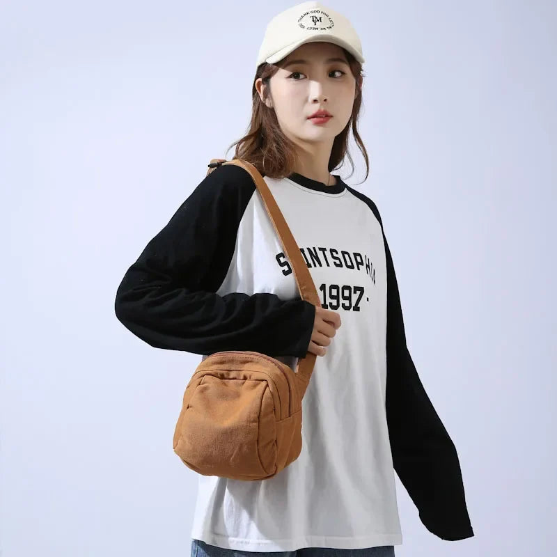 eybag Small Canvas Shoulder Bags Women Solid Color Cute Crossbody Bag For Women Unisex Phone Small Bag Zipper Purse Little Women'S Bag