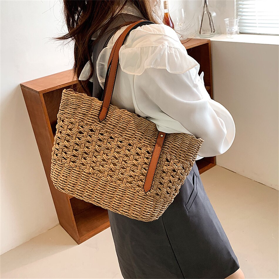 Lkblock Fashion Luxury Weave Tote Bag for Women Trend Female Handbags Design Travel Beach Bags Brand Shopper Straw Shoulder Purses