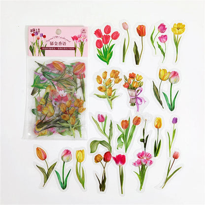 eybag 40Pcs/Lot Elegant Flower Series Stickers PET Transparent Scrapbook Phone Decoration Decals DIY Material Waterproof Sticker Gifts