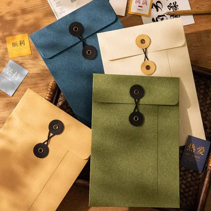 eybag Kraft Paper Envelope Vintage Winding Ticket File Documents Bag with Button String Tie Retro Business Greeting Cards Storage Bag