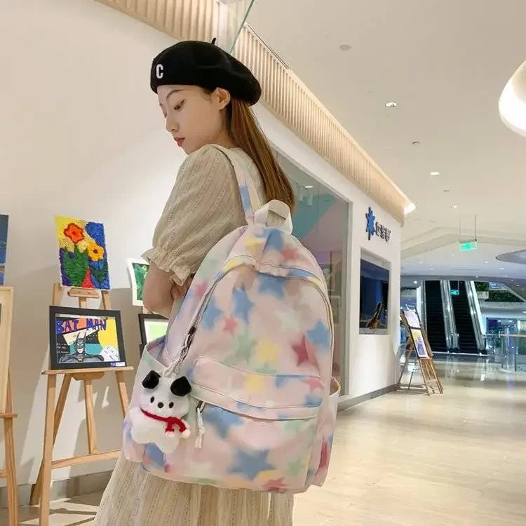 eybag Korean 2024 New Colorful Star College Student Schoolbags Japanese Tie Dyeing Large Capacity Personalized Backpack for Women Ins